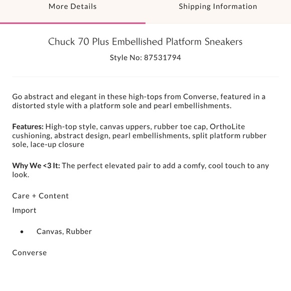 Converse chuck 70 pearl embellished platform sneaker 7.5 NIB - Picture 3 of 3